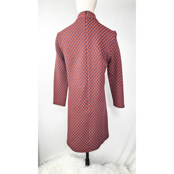 Tuckernuck | Sz S | Navy & Burnt Orange Geometric Print Quilted Mock Neck Dress - Picture 8 of 10